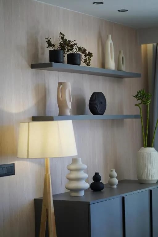 Decorative shelves with vases