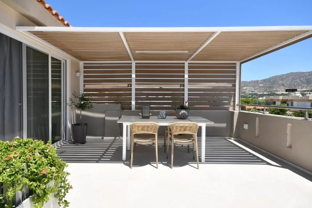 Large terrace balcony with outdoor dining